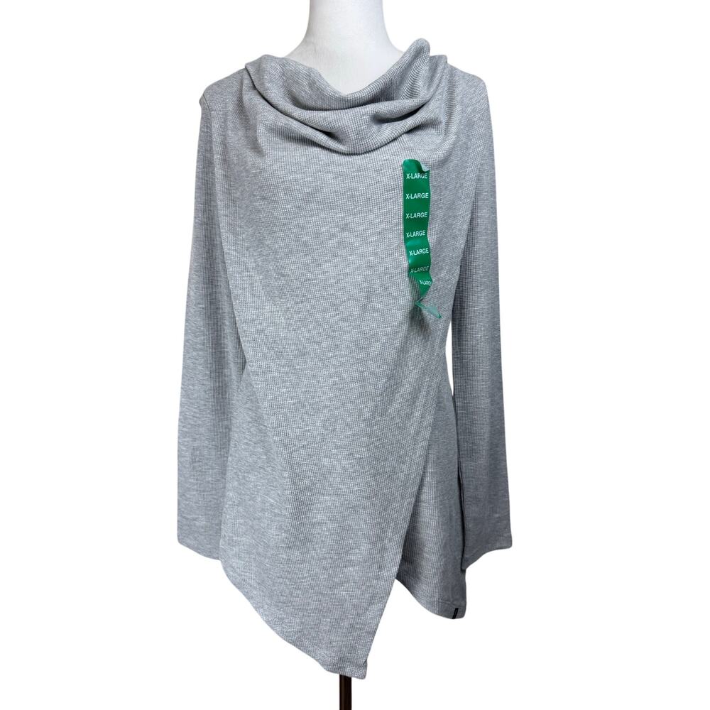 Marc NY Women's Sweater Gray Sz XL‎ Faux Wrap Cowl Neck Long Sleeves NWT